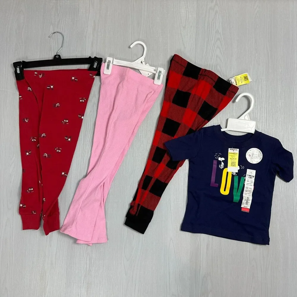 4 Pieces Khol's Clothes Kids Pajama Pants Size 3-4T and Blue Shirt Size 12M